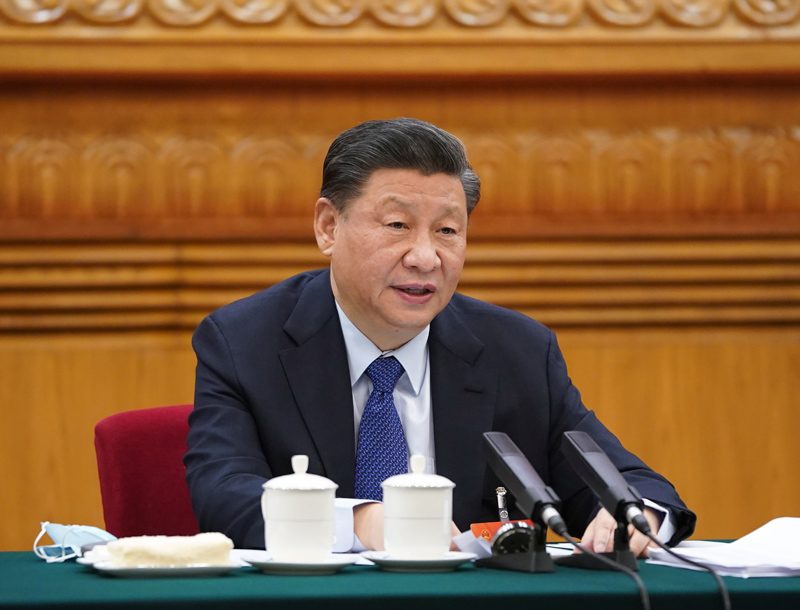 2021年3月7日，習(xí)近平參加十三屆全國(guó)人大四次會(huì)議青海代表團(tuán)的審議。